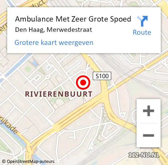 Locatie op kaart van de 112 melding: Ambulance Met Zeer Grote Spoed Naar Den Haag, Merwedestraat op 5 november 2024 13:27