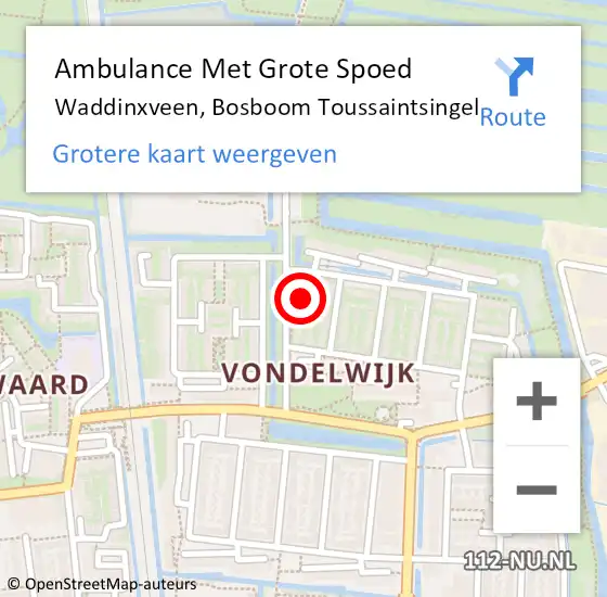 Locatie op kaart van de 112 melding: Ambulance Met Grote Spoed Naar Waddinxveen, Bosboom Toussaintsingel op 5 november 2024 13:28