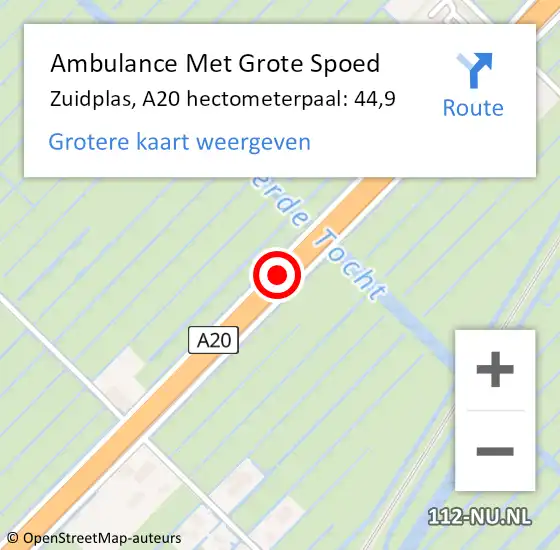 Locatie op kaart van de 112 melding: Ambulance Met Grote Spoed Naar Zuidplas, A20 hectometerpaal: 44,9 op 5 november 2024 13:45