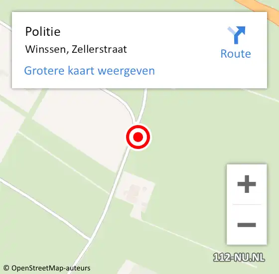 Locatie op kaart van de 112 melding: Politie Winssen, Zellerstraat op 5 november 2024 13:56
