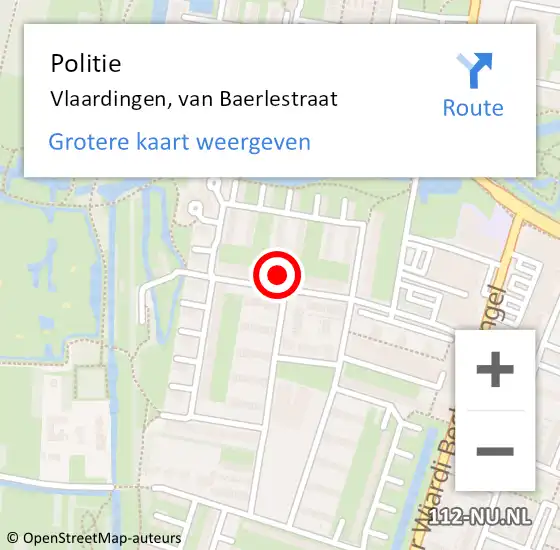 Locatie op kaart van de 112 melding: Politie Vlaardingen, van Baerlestraat op 5 november 2024 14:13