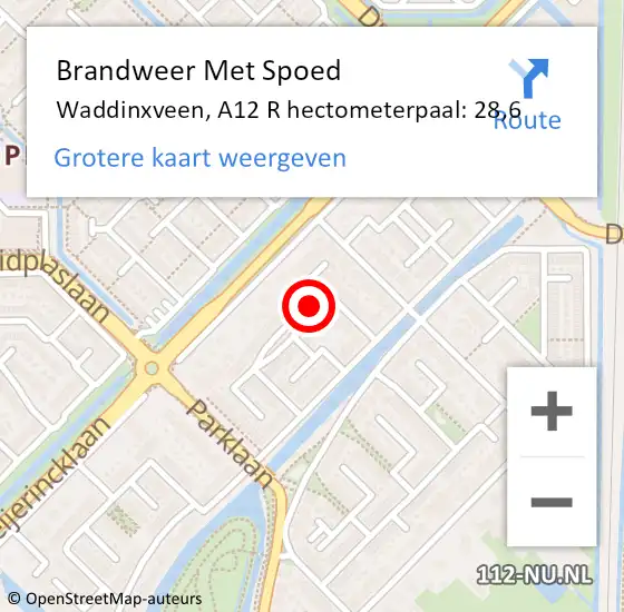 Locatie op kaart van de 112 melding: Brandweer Met Spoed Naar Waddinxveen, A12 R hectometerpaal: 28,6 op 25 oktober 2014 23:25