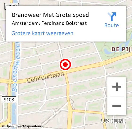 Locatie op kaart van de 112 melding: Brandweer Met Grote Spoed Naar Amsterdam, Ferdinand Bolstraat op 5 november 2024 14:42