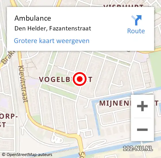 Locatie op kaart van de 112 melding: Ambulance Den Helder, Fazantenstraat op 5 november 2024 14:43