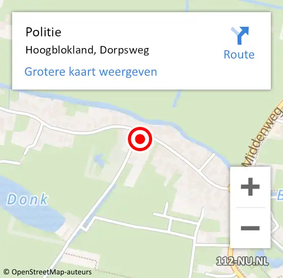 Locatie op kaart van de 112 melding: Politie Hoogblokland, Dorpsweg op 5 november 2024 15:03