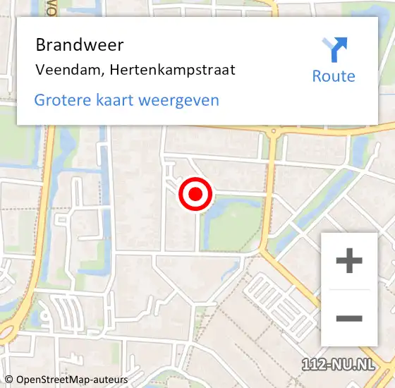 Locatie op kaart van de 112 melding: Brandweer Veendam, Hertenkampstraat op 5 november 2024 15:18