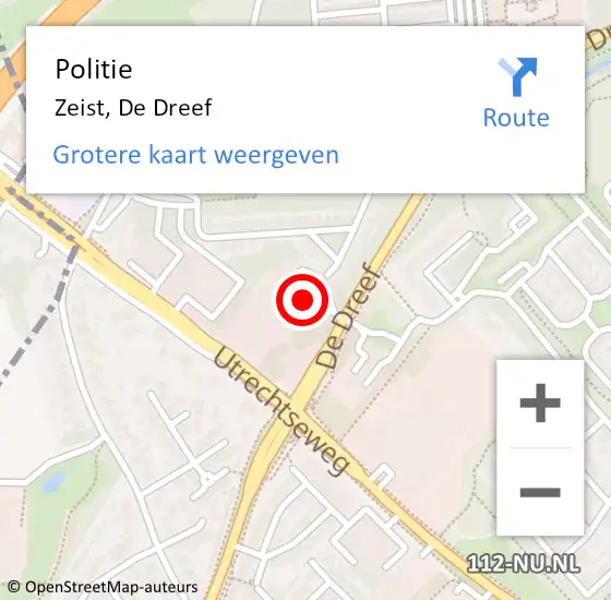 Locatie op kaart van de 112 melding: Politie Zeist, De Dreef op 5 november 2024 15:20