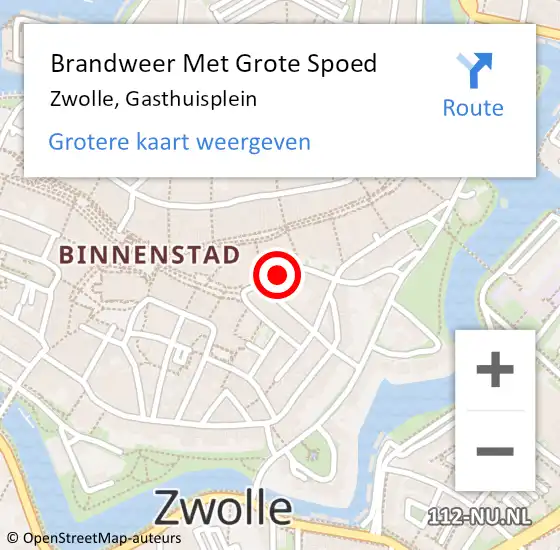 Locatie op kaart van de 112 melding: Brandweer Met Grote Spoed Naar Zwolle, Gasthuisplein op 25 oktober 2014 23:42