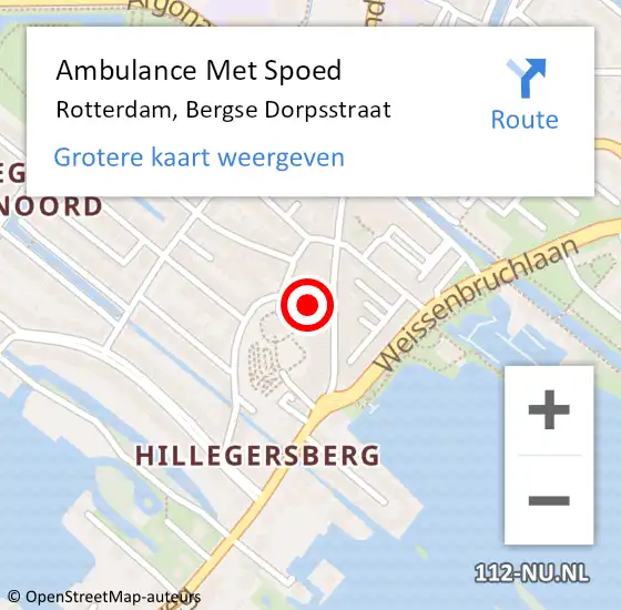 Locatie op kaart van de 112 melding: Ambulance Met Spoed Naar Rotterdam, Bergse Dorpsstraat op 5 november 2024 15:36