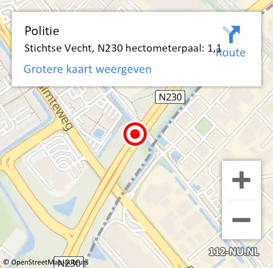 Locatie op kaart van de 112 melding: Politie Stichtse Vecht, N230 hectometerpaal: 1,1 op 5 november 2024 15:41