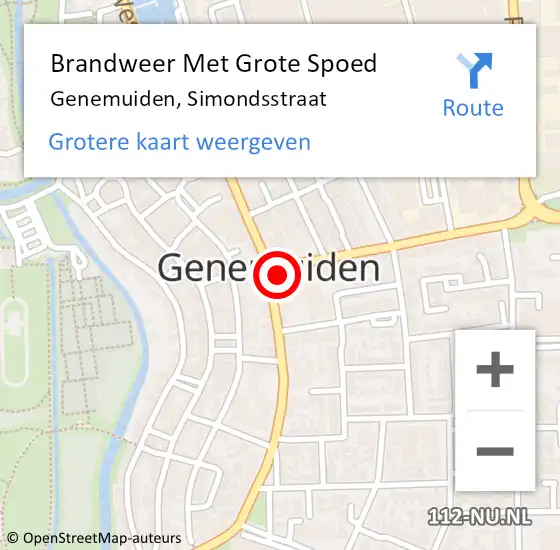 Locatie op kaart van de 112 melding: Brandweer Met Grote Spoed Naar Genemuiden, Simondsstraat op 5 november 2024 15:43