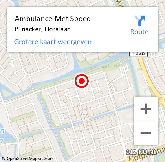 Locatie op kaart van de 112 melding: Ambulance Met Spoed Naar Pijnacker, Floralaan op 5 november 2024 15:45