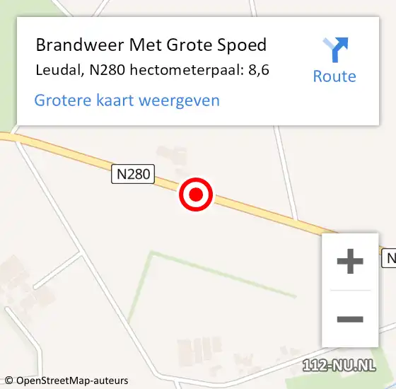 Locatie op kaart van de 112 melding: Brandweer Met Grote Spoed Naar Leudal, N280 hectometerpaal: 8,6 op 5 november 2024 15:52