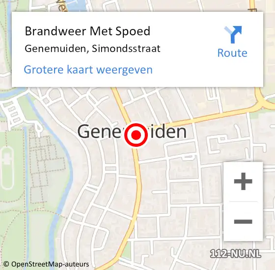 Locatie op kaart van de 112 melding: Brandweer Met Spoed Naar Genemuiden, Simondsstraat op 5 november 2024 16:04