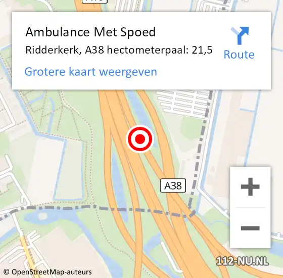 Locatie op kaart van de 112 melding: Ambulance Met Spoed Naar Ridderkerk, A38 hectometerpaal: 21,5 op 5 november 2024 16:08