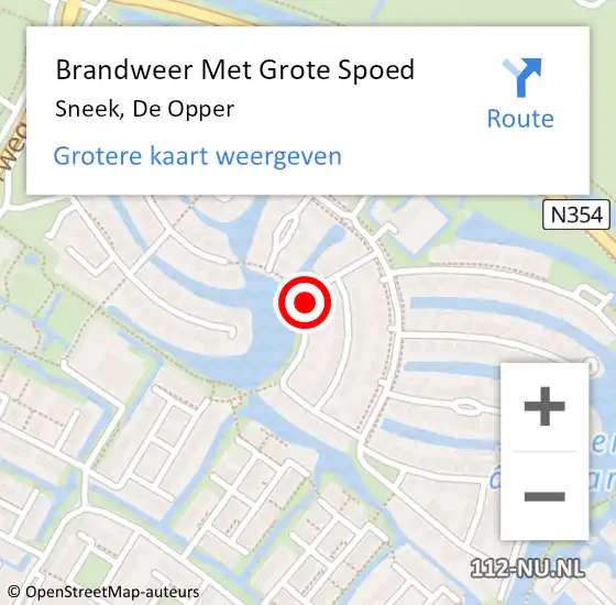 Locatie op kaart van de 112 melding: Brandweer Met Grote Spoed Naar Sneek, De Opper op 5 november 2024 16:21