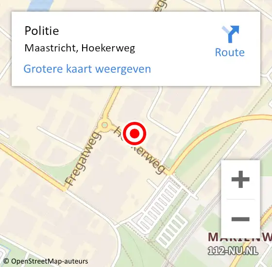 Locatie op kaart van de 112 melding: Politie Maastricht, Hoekerweg op 5 november 2024 16:23