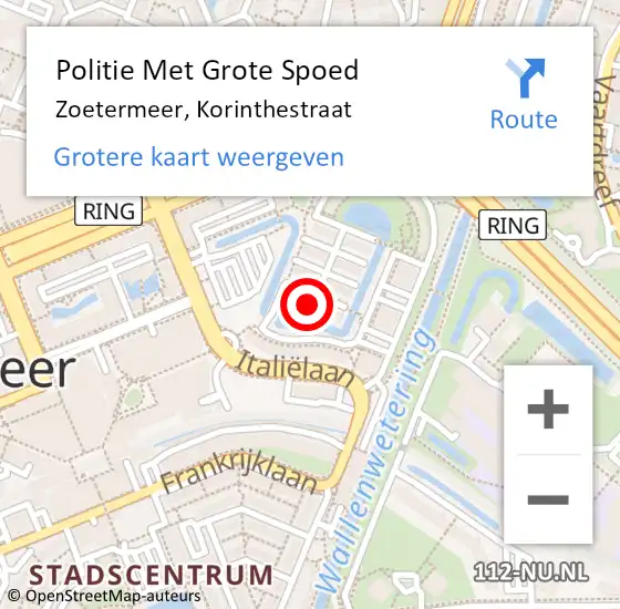 Locatie op kaart van de 112 melding: Politie Met Grote Spoed Naar Zoetermeer, Korinthestraat op 5 november 2024 16:27