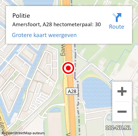 Locatie op kaart van de 112 melding: Politie Amersfoort, A28 hectometerpaal: 30 op 5 november 2024 16:40