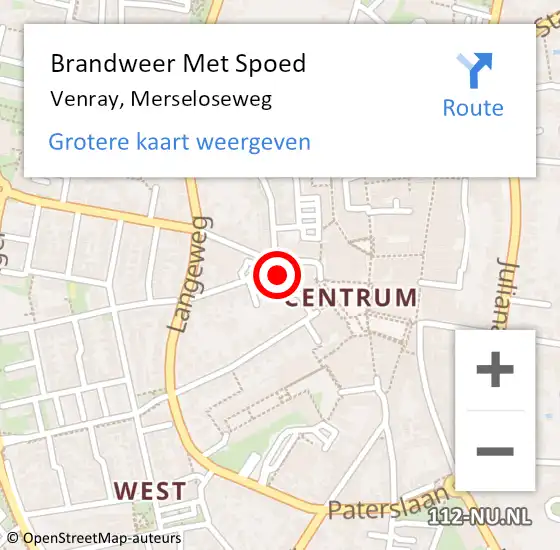 Locatie op kaart van de 112 melding: Brandweer Met Spoed Naar Venray, Merseloseweg op 5 november 2024 16:43