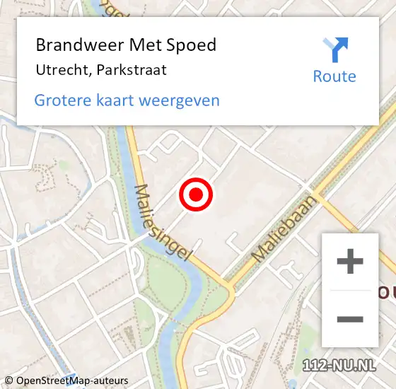 Locatie op kaart van de 112 melding: Brandweer Met Spoed Naar Utrecht, Parkstraat op 5 november 2024 16:50