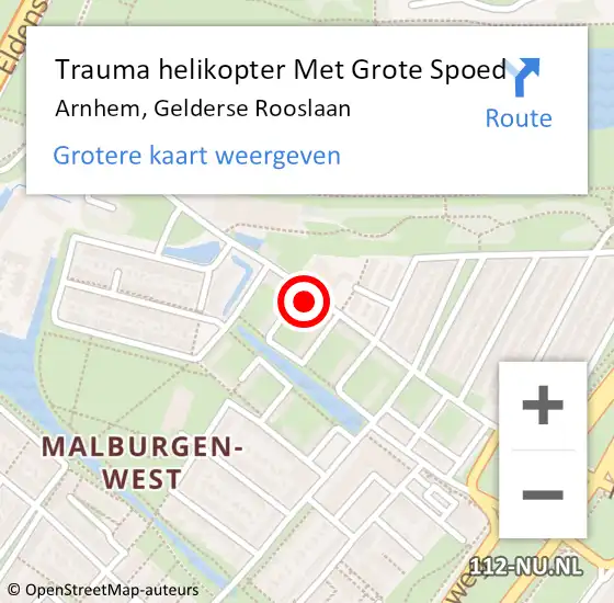 Locatie op kaart van de 112 melding: Trauma helikopter Met Grote Spoed Naar Arnhem, Gelderse Rooslaan op 5 november 2024 16:51