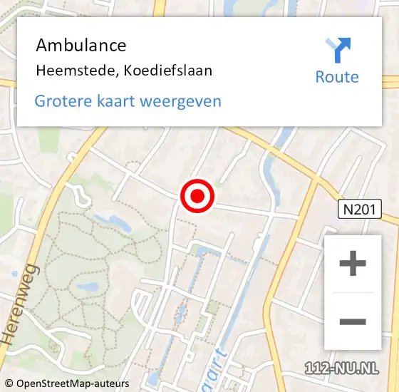 Locatie op kaart van de 112 melding: Ambulance Heemstede, Koediefslaan op 5 november 2024 16:56