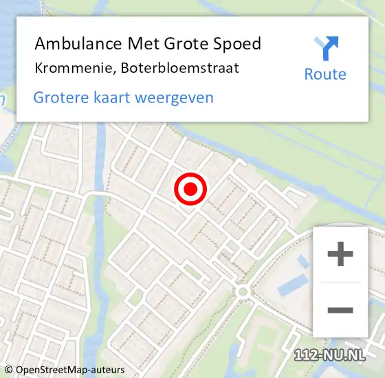 Locatie op kaart van de 112 melding: Ambulance Met Grote Spoed Naar Krommenie, Boterbloemstraat op 5 november 2024 17:27