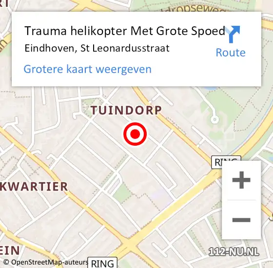 Locatie op kaart van de 112 melding: Trauma helikopter Met Grote Spoed Naar Eindhoven, St Leonardusstraat op 5 november 2024 17:30