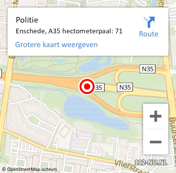 Locatie op kaart van de 112 melding: Politie Enschede, A35 hectometerpaal: 71 op 5 november 2024 17:36