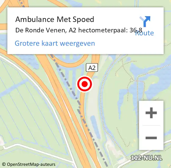 Locatie op kaart van de 112 melding: Ambulance Met Spoed Naar De Ronde Venen, A2 hectometerpaal: 36,8 op 5 november 2024 17:50