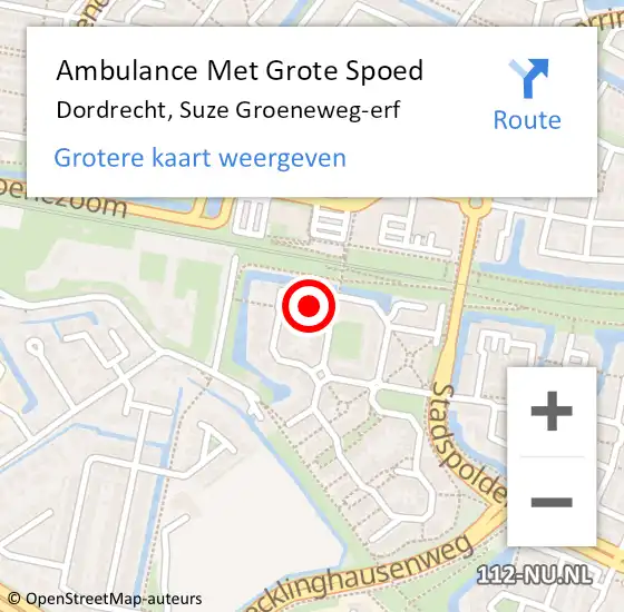 Locatie op kaart van de 112 melding: Ambulance Met Grote Spoed Naar Dordrecht, Suze Groeneweg-erf op 5 november 2024 18:02