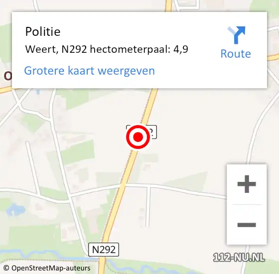 Locatie op kaart van de 112 melding: Politie Weert, N292 hectometerpaal: 4,9 op 5 november 2024 18:09