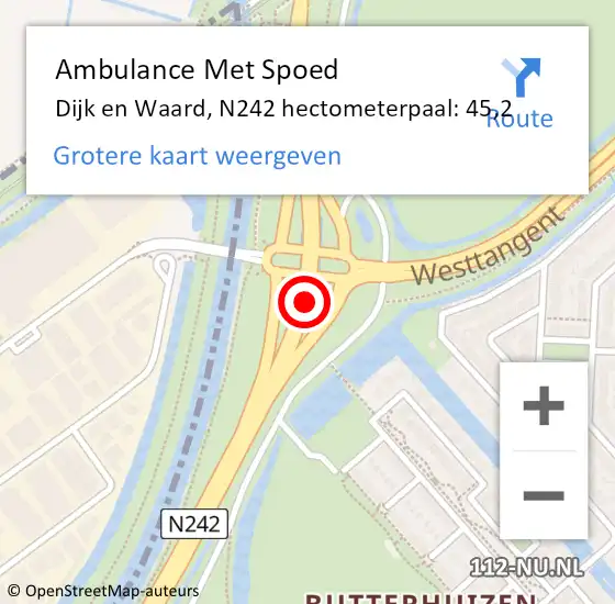 Locatie op kaart van de 112 melding: Ambulance Met Spoed Naar Dijk en Waard, N242 hectometerpaal: 45,2 op 5 november 2024 18:22