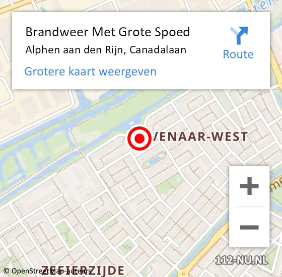 Locatie op kaart van de 112 melding: Brandweer Met Grote Spoed Naar Alphen aan den Rijn, Canadalaan op 5 november 2024 18:27