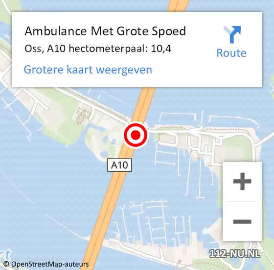 Locatie op kaart van de 112 melding: Ambulance Met Grote Spoed Naar Oss, A10 hectometerpaal: 10,4 op 5 november 2024 18:29