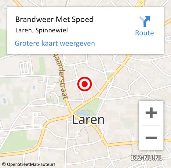 Locatie op kaart van de 112 melding: Brandweer Met Spoed Naar Laren, Spinnewiel op 5 november 2024 18:35