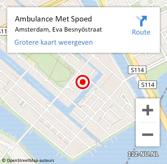 Locatie op kaart van de 112 melding: Ambulance Met Spoed Naar Amsterdam, Eva Besnyöstraat op 5 november 2024 18:46