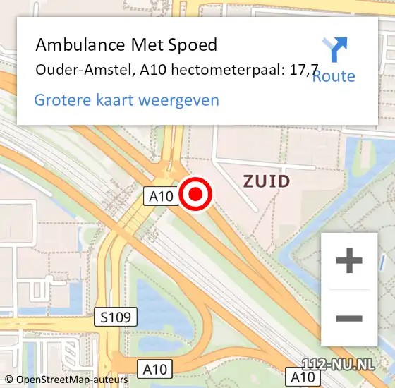 Locatie op kaart van de 112 melding: Ambulance Met Spoed Naar Ouder-Amstel, A10 hectometerpaal: 17,7 op 5 november 2024 18:56