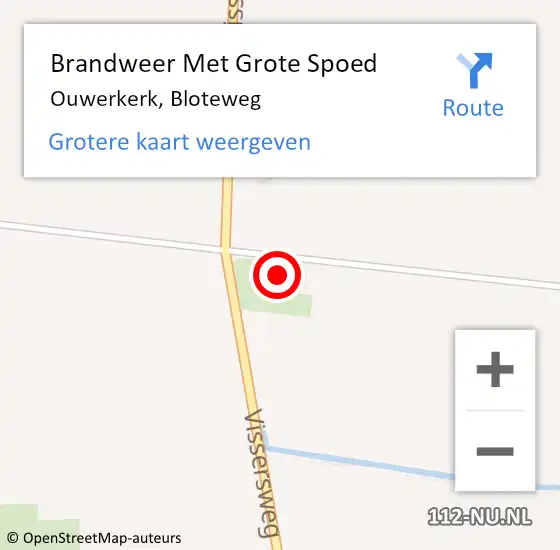 Locatie op kaart van de 112 melding: Brandweer Met Grote Spoed Naar Ouwerkerk, Bloteweg op 5 november 2024 19:19