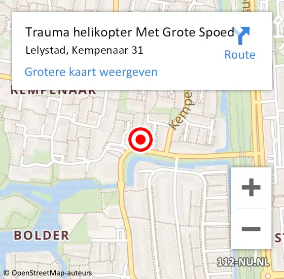 Locatie op kaart van de 112 melding: Trauma helikopter Met Grote Spoed Naar Lelystad, Kempenaar 31 op 5 november 2024 19:40