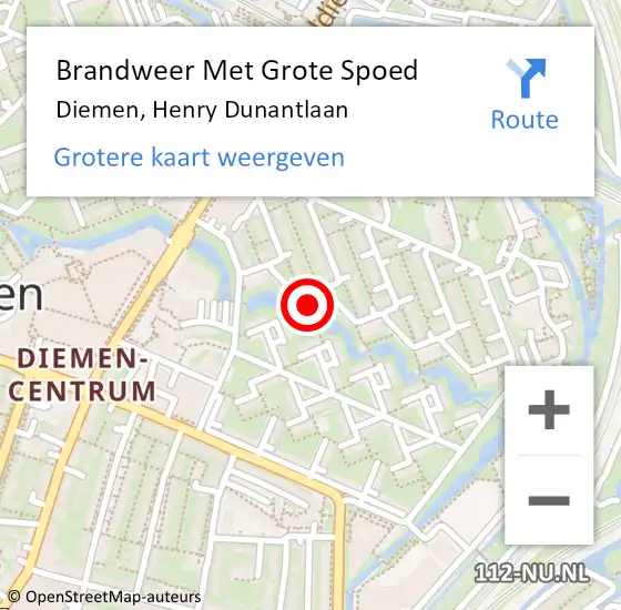 Locatie op kaart van de 112 melding: Brandweer Met Grote Spoed Naar Diemen, Henry Dunantlaan op 5 november 2024 20:08