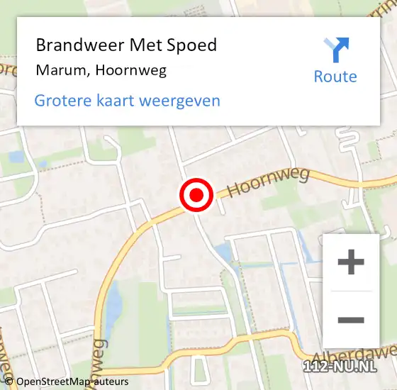 Locatie op kaart van de 112 melding: Brandweer Met Spoed Naar Marum, Hoornweg op 5 november 2024 20:09