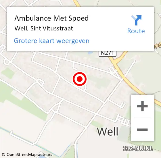 Locatie op kaart van de 112 melding: Ambulance Met Spoed Naar Well, Sint Vitusstraat op 26 oktober 2014 00:35