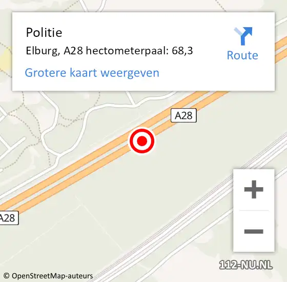 Locatie op kaart van de 112 melding: Politie Elburg, A28 hectometerpaal: 68,3 op 5 november 2024 21:06