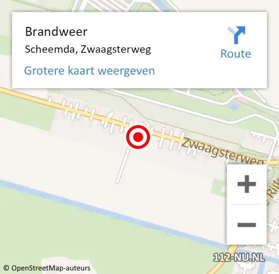 Locatie op kaart van de 112 melding: Brandweer Scheemda, Zwaagsterweg op 5 november 2024 21:15