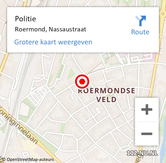 Locatie op kaart van de 112 melding: Politie Roermond, Nassaustraat op 5 november 2024 21:38