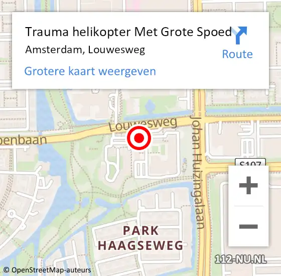 Locatie op kaart van de 112 melding: Trauma helikopter Met Grote Spoed Naar Amsterdam, Louwesweg op 5 november 2024 21:56