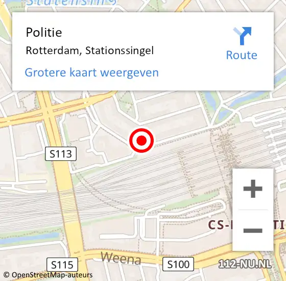 Locatie op kaart van de 112 melding: Politie Rotterdam, Stationssingel op 5 november 2024 22:11