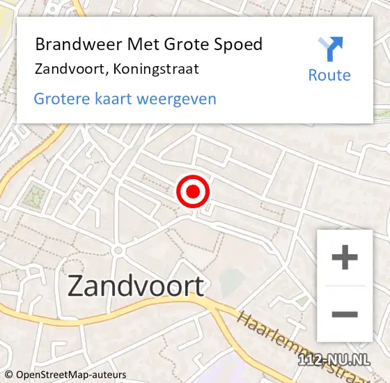 Locatie op kaart van de 112 melding: Brandweer Met Grote Spoed Naar Zandvoort, Koningstraat op 5 november 2024 23:38